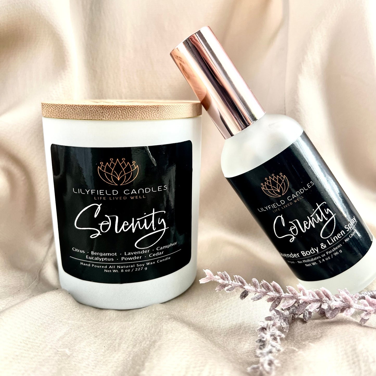 Serenity Lavender Soy Candle and Lavender Linen & Body Spray