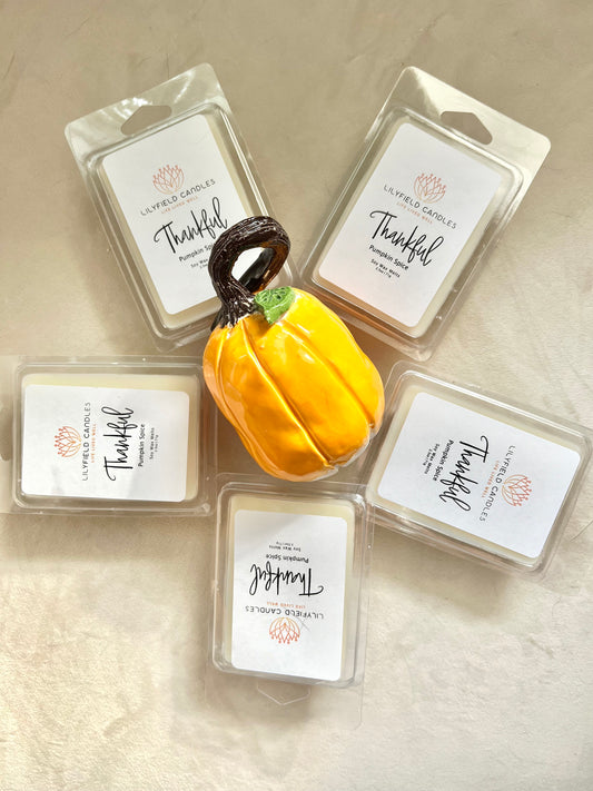 THANKFUL Warm Pumpkin Pie candle wax melt for cozy environment wax melts non toxic fall scents for harvest time wood wick candle for the fall