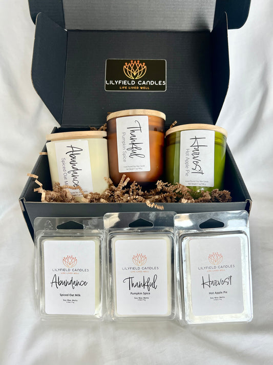 Fall candle and wax melt set for mom gift set of non toxic fall scents for mom present harvest candle gift set ideas for mom wax melts gift