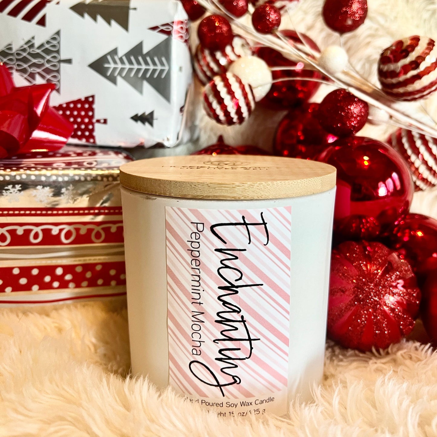 ENCHANTING candle Peppermint and Mocha soy candle for the holiday festive season peppermint candle to create a sweet Christmas environment