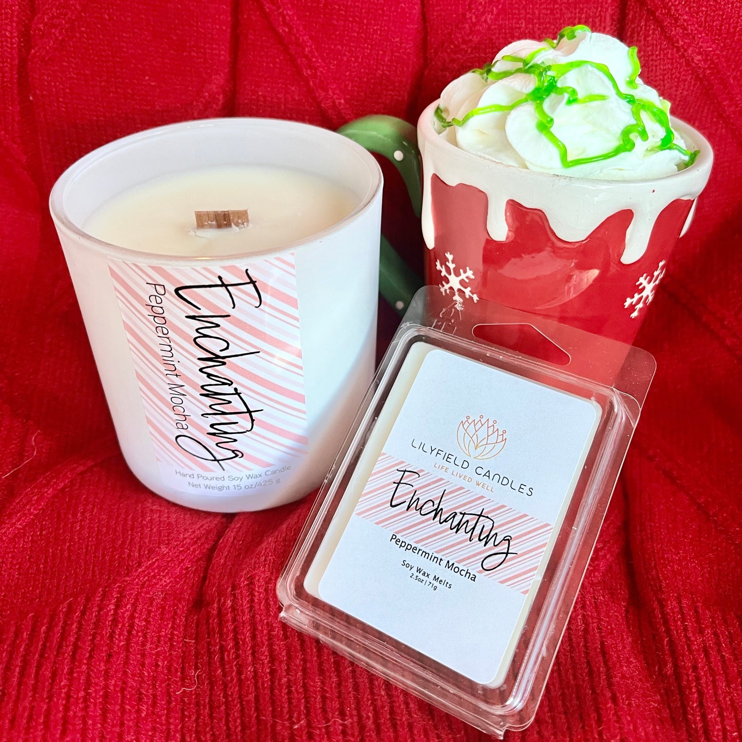 ENCHANTING candle Peppermint and Mocha soy candle for the holiday festive season peppermint candle to create a sweet Christmas environment