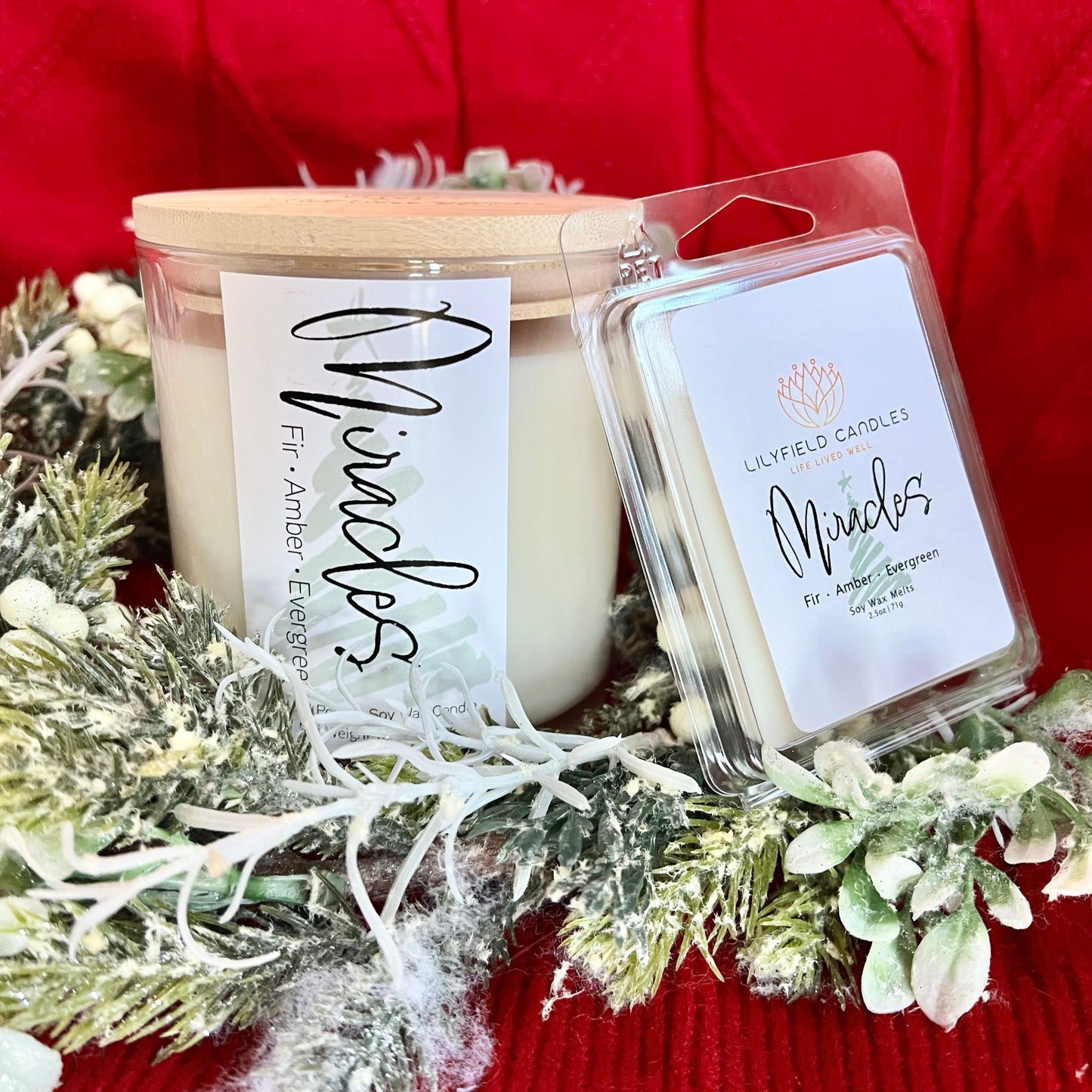 MIRACLES candle Traditional holiday scent with pine and fir tree Christmas or Hanukkah candle for the holiday season