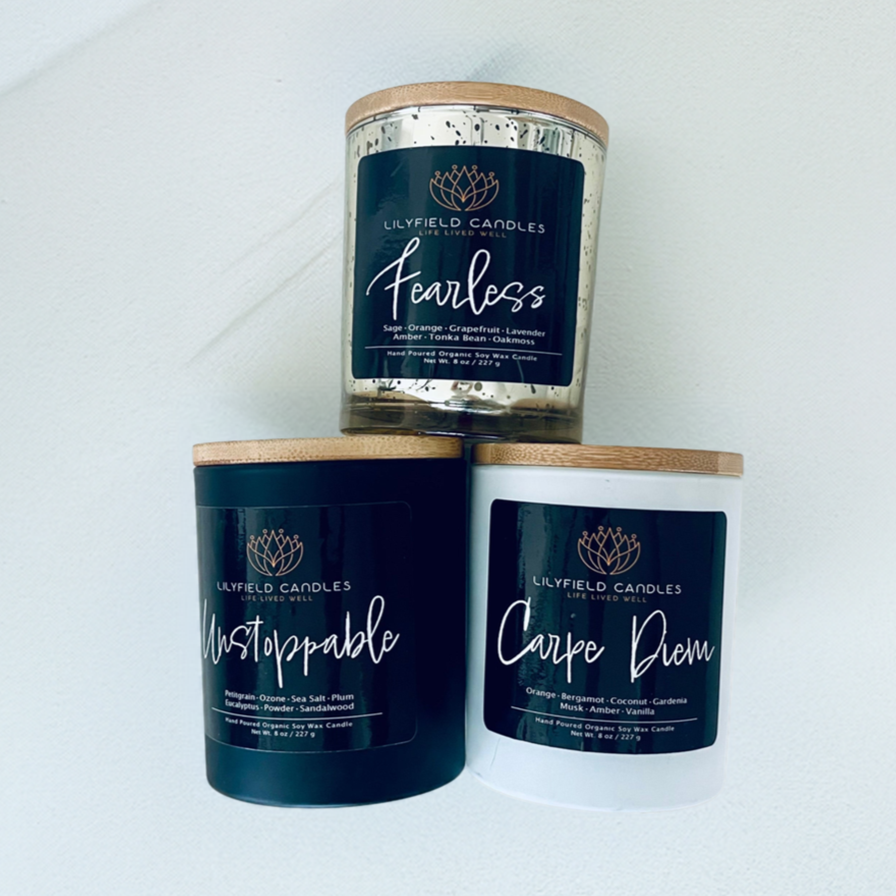 Luxury Collection of 3 Soy Candles (Carpe Diem, Unstoppable and Fearless)