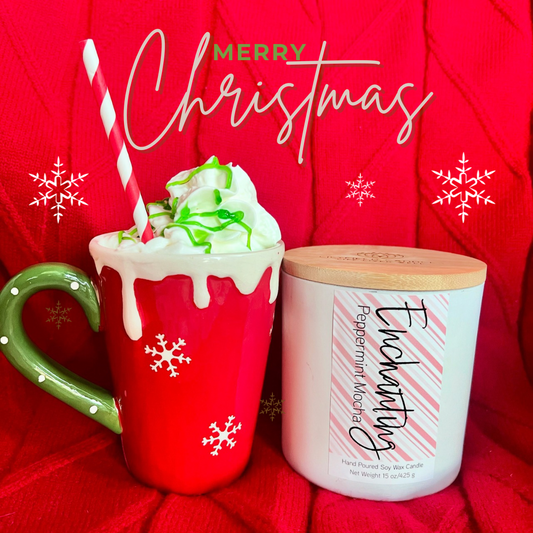 ENCHANTING candle Peppermint and Mocha soy candle for the holiday festive season peppermint candle to create a sweet Christmas environment